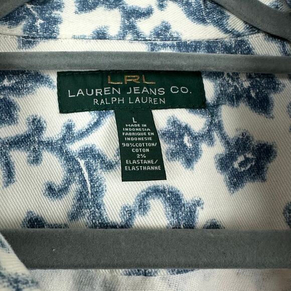 LRL Ralph Lauren Coquette Preppy Coastal Floral Denim Jacket Cropped Chic M - Picture 6 of 8
